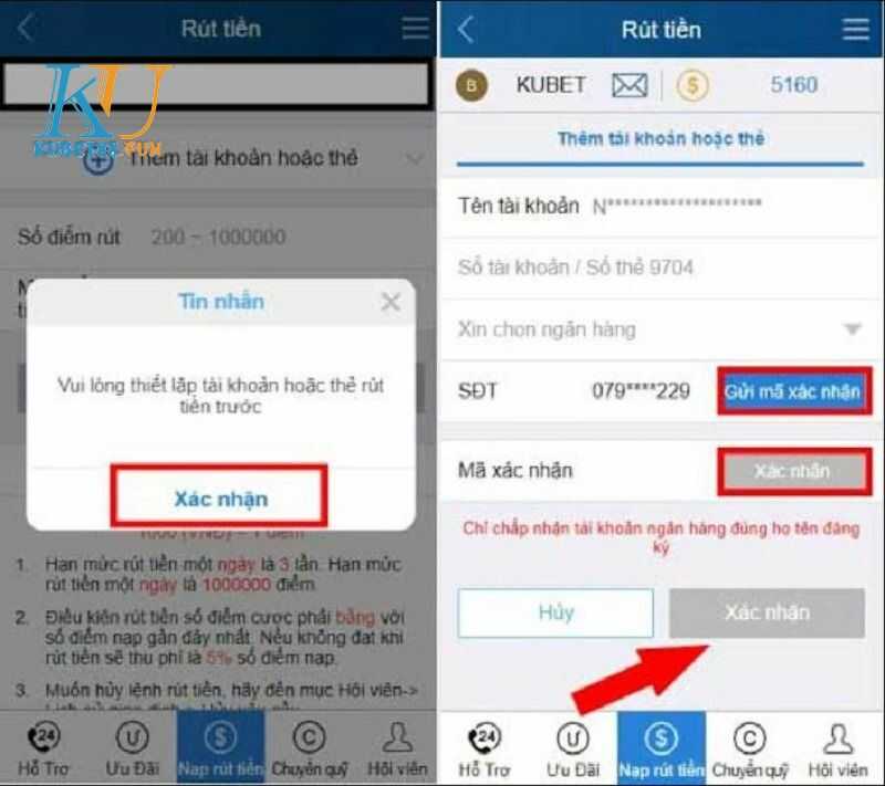Cách rút tiền KUBET - KU casino thành công 100% 2 Hướng dẫn cách rút tiền Kubet trên giao diện Mobile
